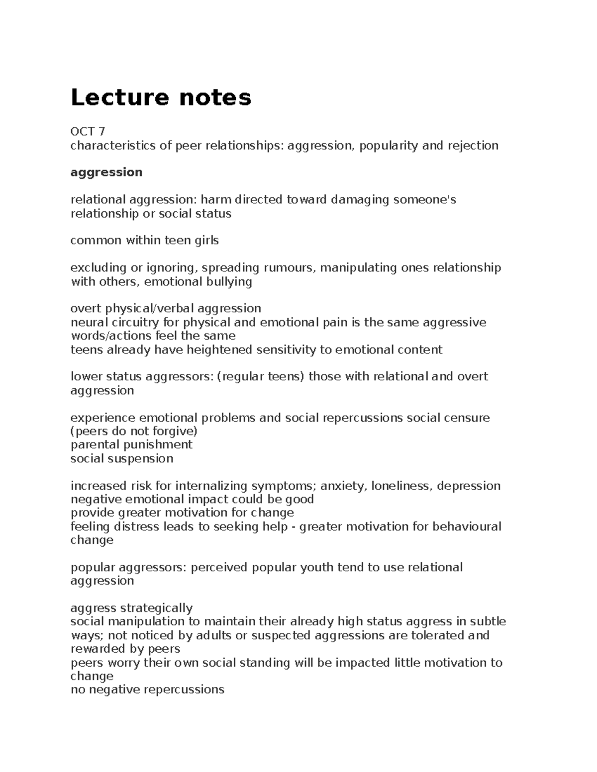 Peers part 1 Lecture notes OCT 7 characteristics of peer