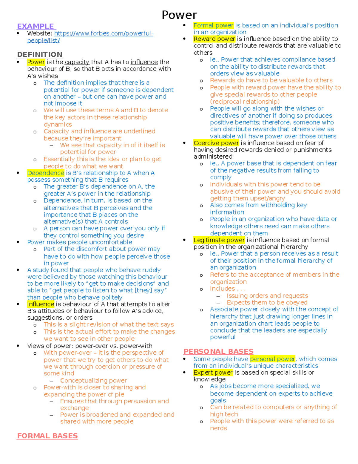 BUS 2103 - Chapter 8 - Power EXAMPLE Website: forbes/powerful- people ...