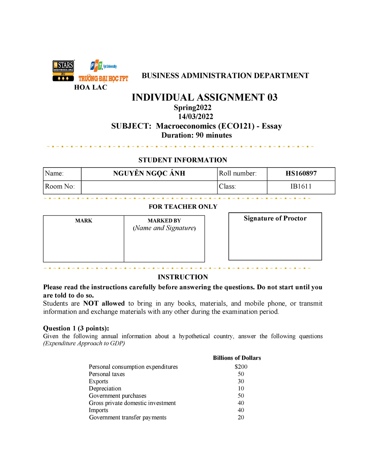 ECO121 Individual-Assignment 03 Elya - HOA LAC BUSINESS ADMINISTRATION ...