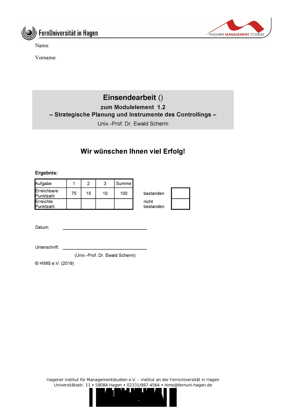 Hims Modul 1 2 Einsendearbeit Name Vorname Einsendearbeit Zum Modulelement Studocu