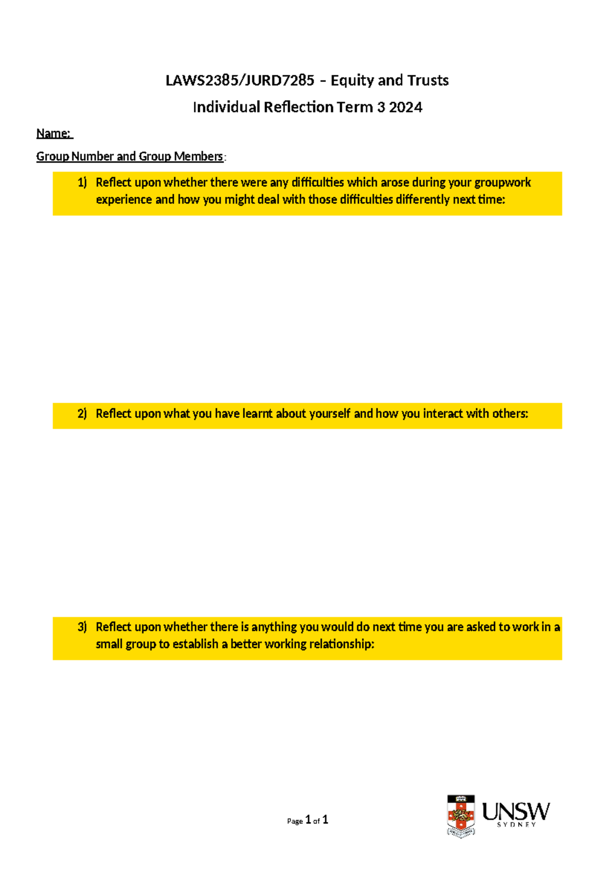 Individual Reflection Template - LAWS2385/JURD7285 – Equity and Trusts ...