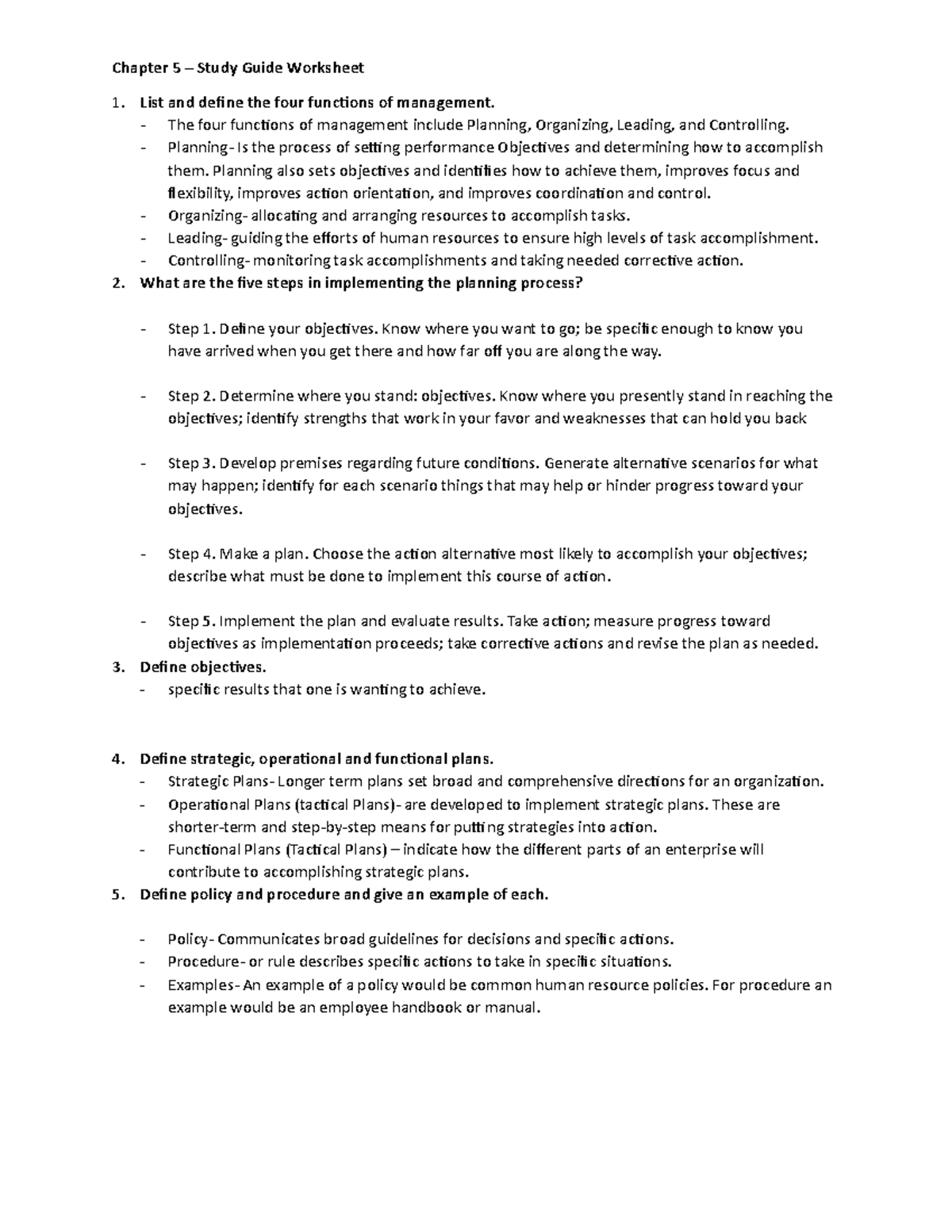 MGMT CH 5 Worksheet - Assignment - Chapter 5 – Study Guide Worksheet ...