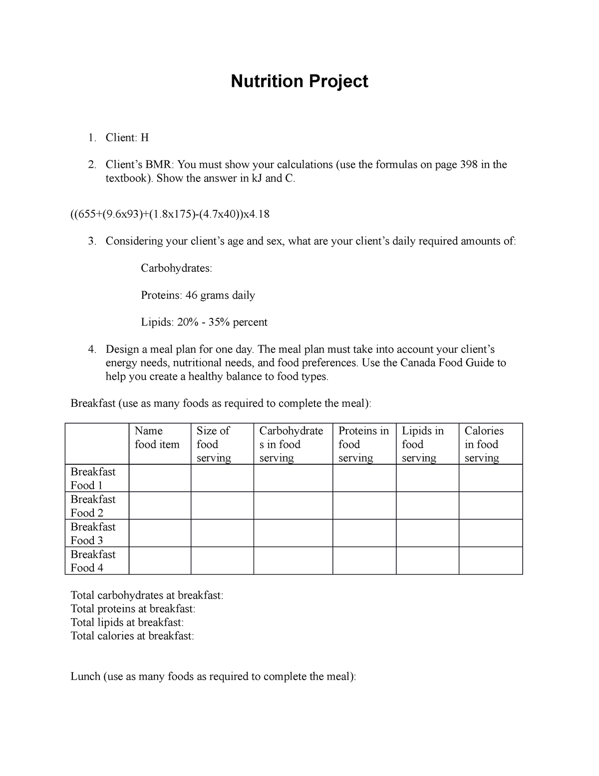 week 8 assignment worksheet nutrition intervention for patient with cancer