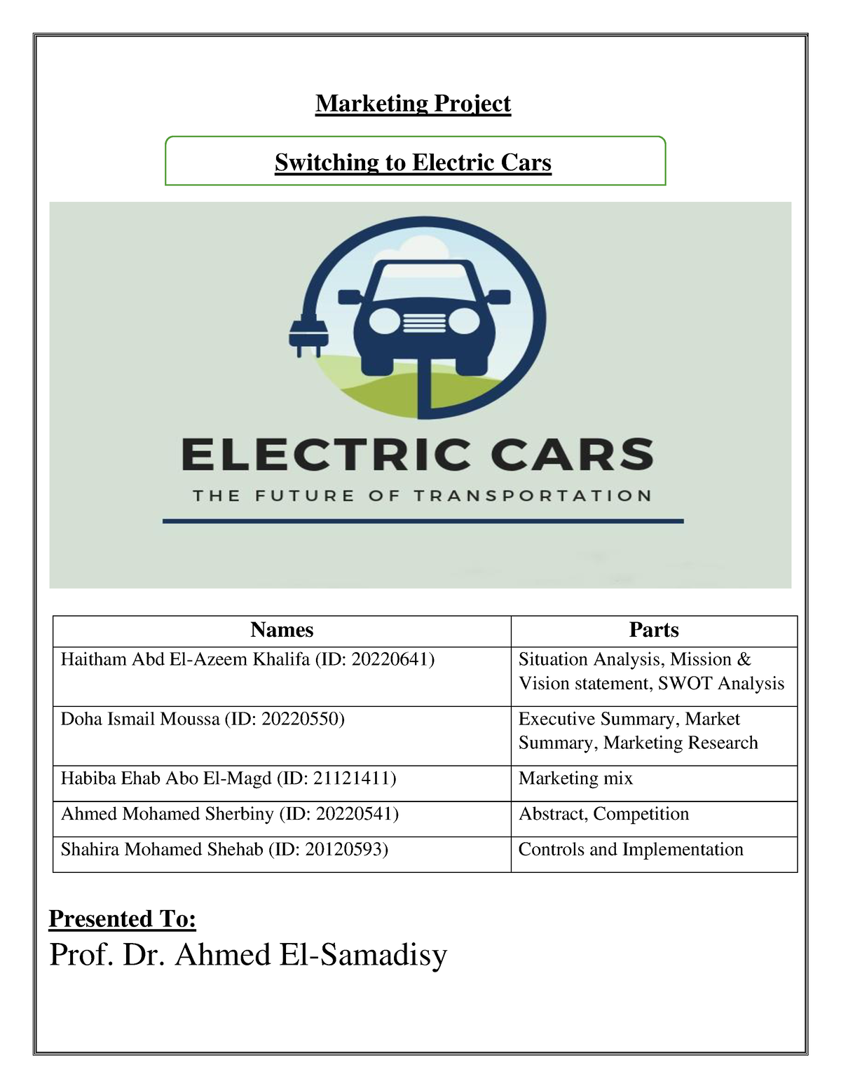 Marketing Plan for Electric Car Marketing Project Switching to