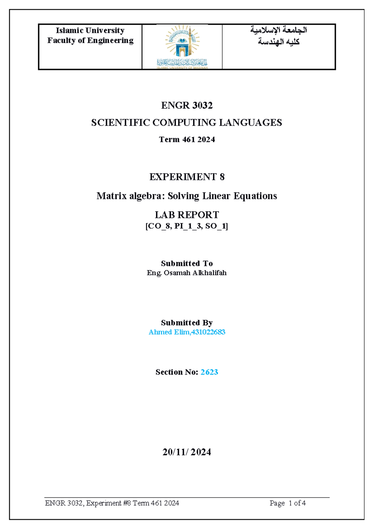 Ahmed Elim 431022683 2623 lab8 - ENGR 3032 SCIENTIFIC COMPUTING ...