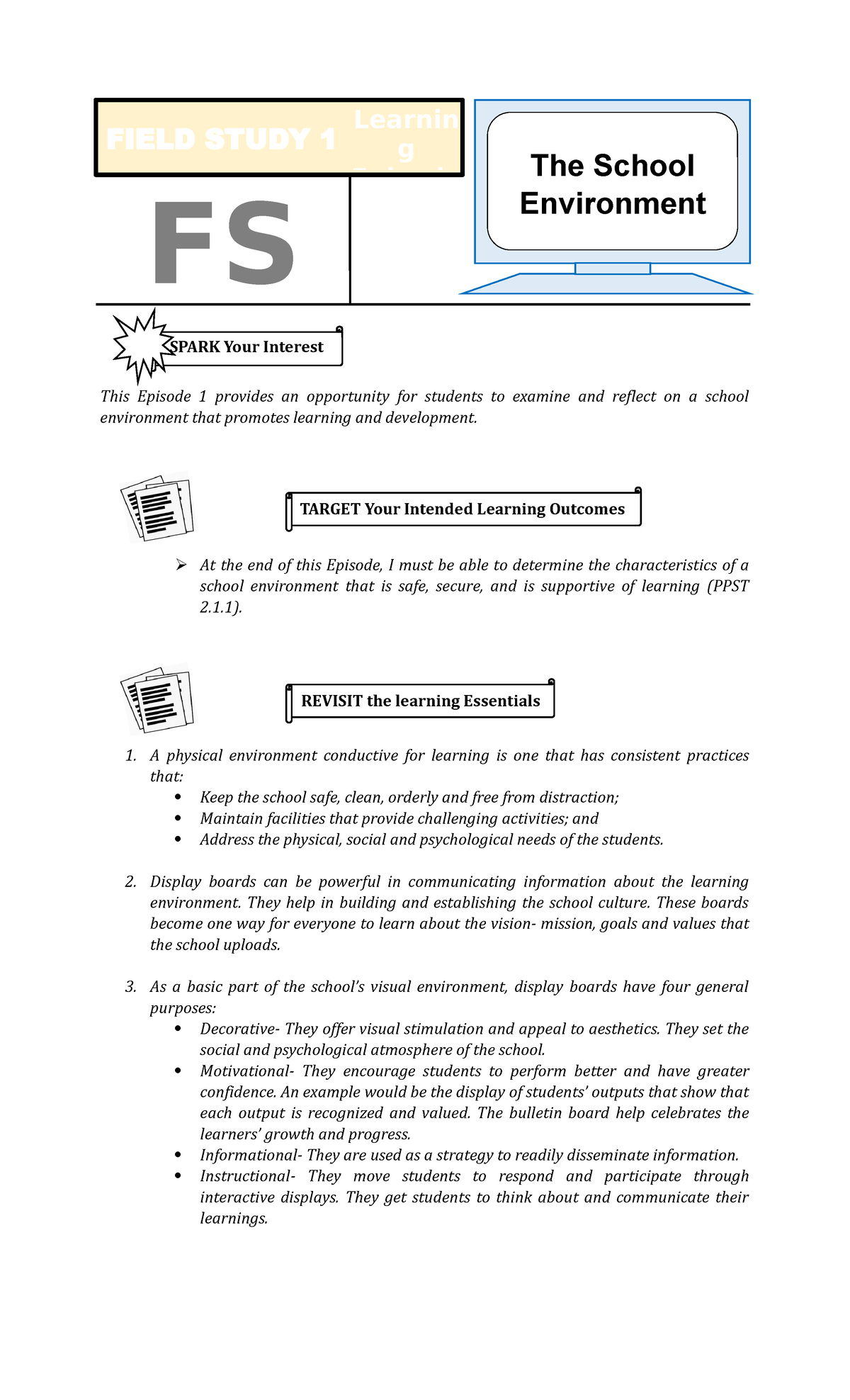 Field study 2 - copy - This Episode 1 provides an opportunity for ...