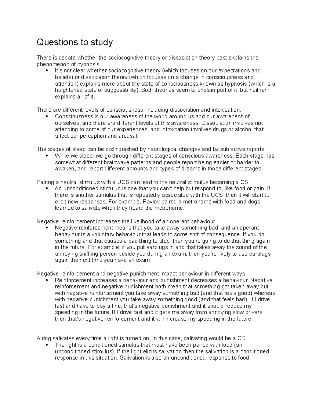 Psych 104 final exam study questions Questions to study There is