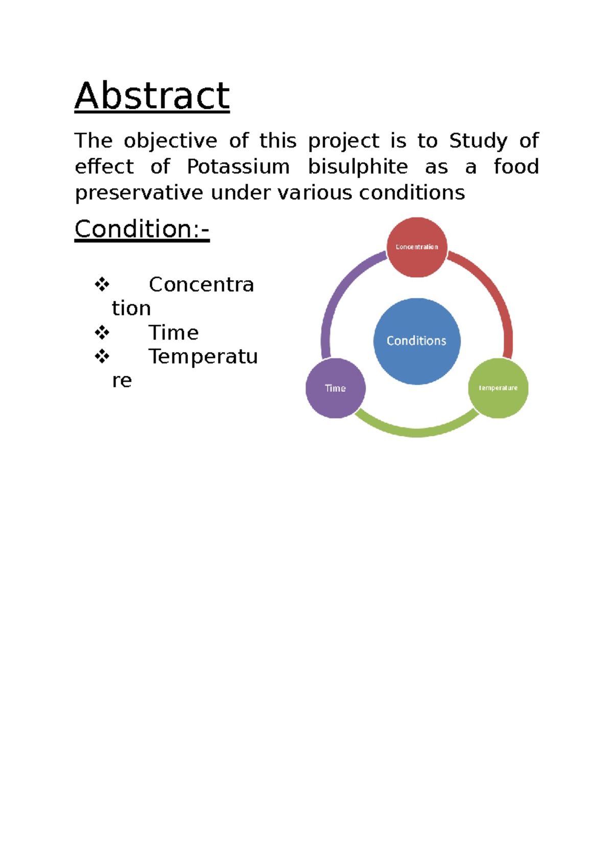 Effect of Potassium Bisulphite as a Food Preservative Abstract