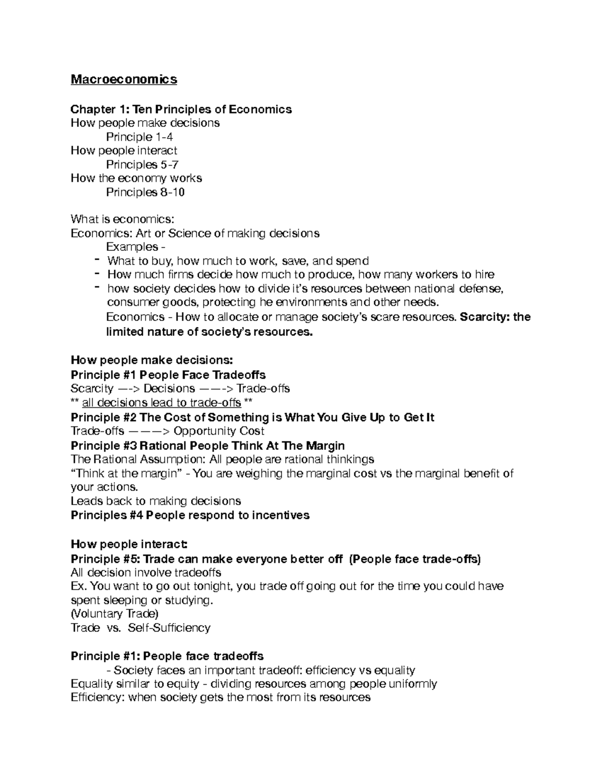 ECON2133 Chpt 1 Notes - Macroeconomics Chapter 1: Ten Principles of ...