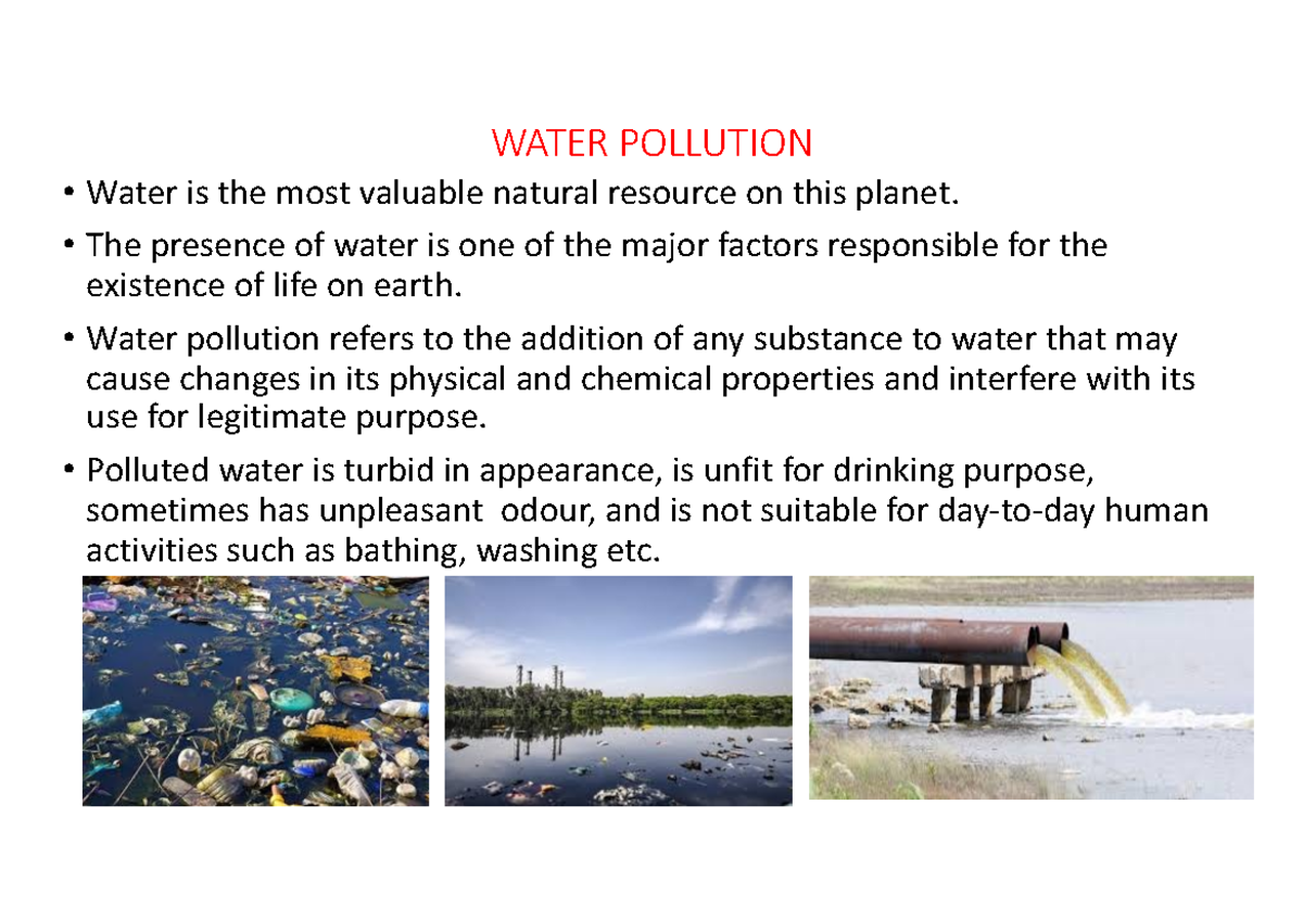 18CH2001 Lecture 22 - notes - WATER POLLUTION Water is the most ...