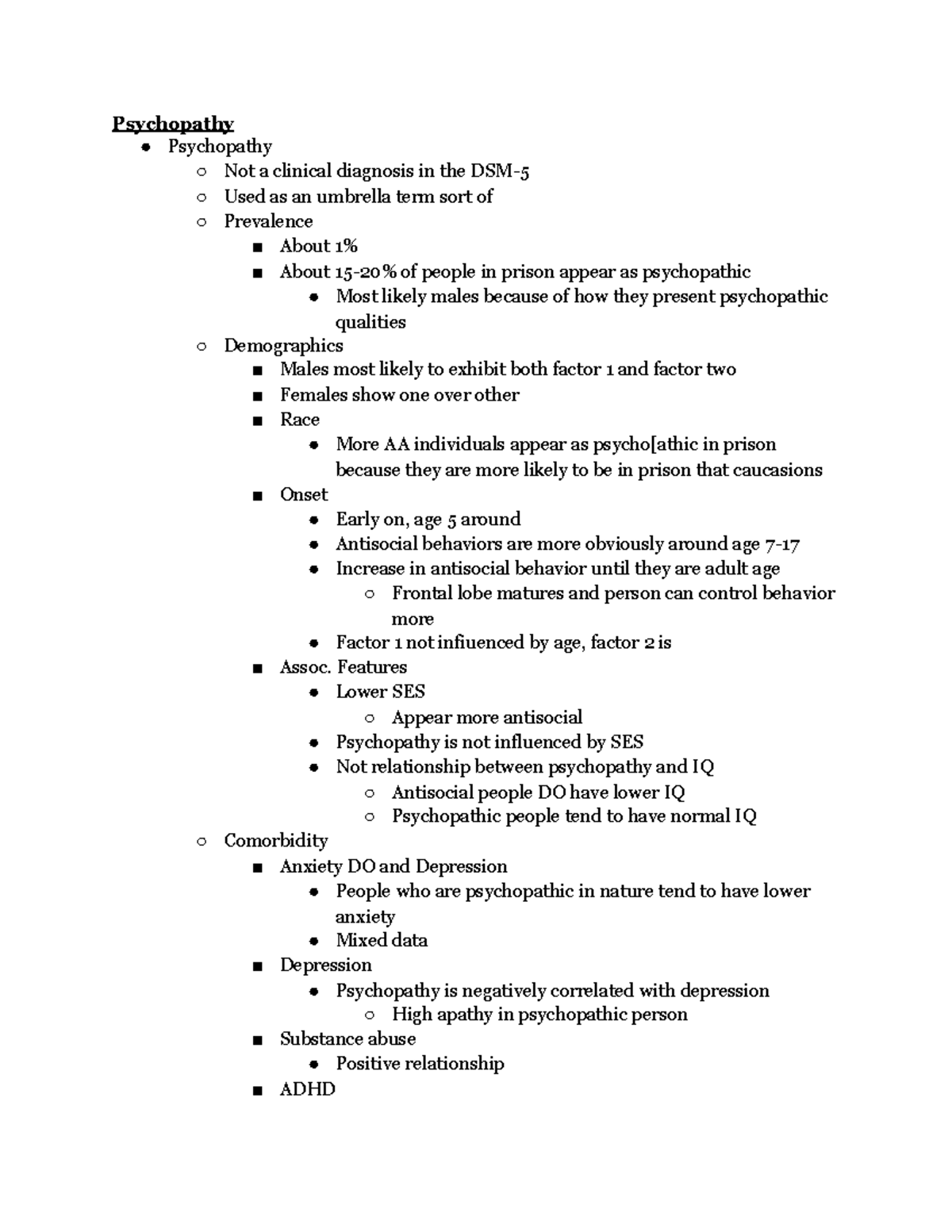 Psychopathy - Lecture notes. - Psychopathy Psychopathy Not a clinical ...