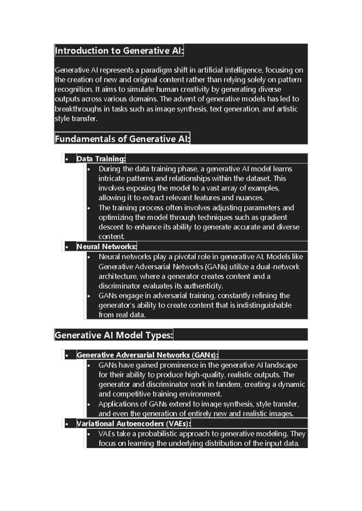 Unit 1 Generative ai - summary of gen ai - Introduction to Generative ...