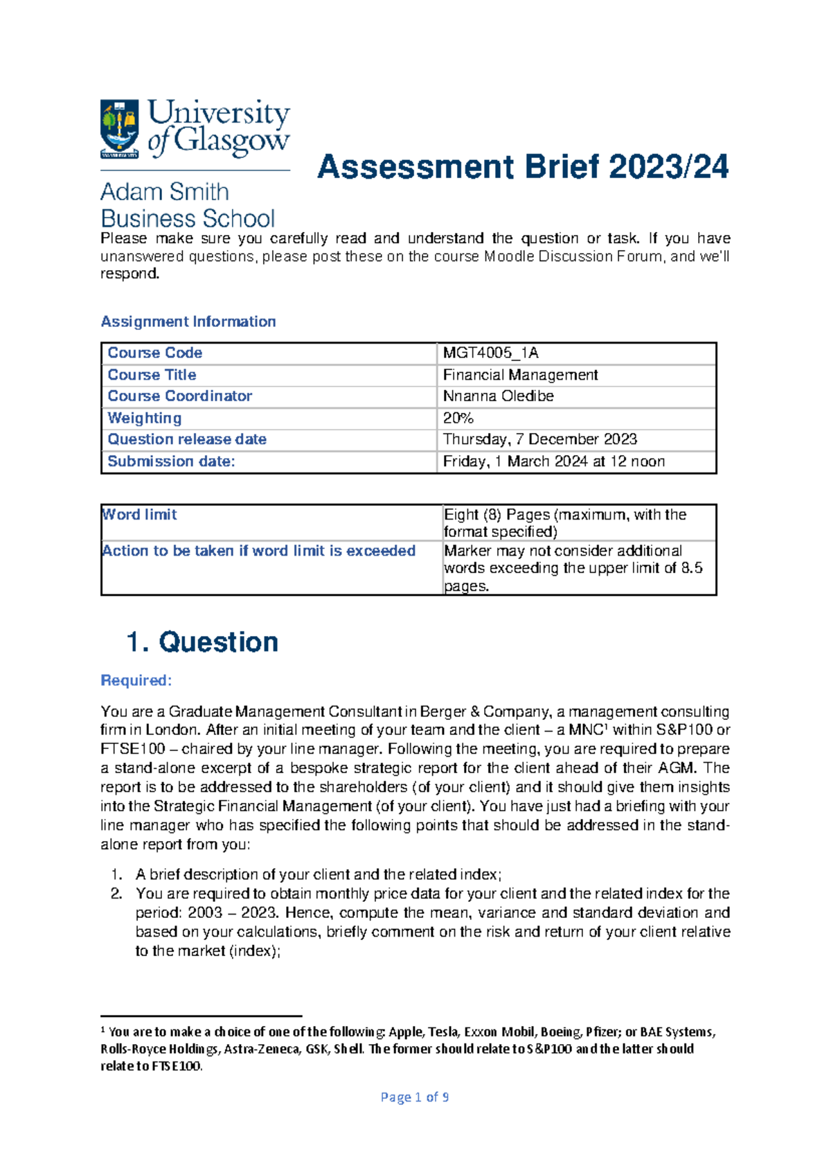 MGT4005 1A Student Assessment Brief 2023 - Assessment Brief 2023 ...