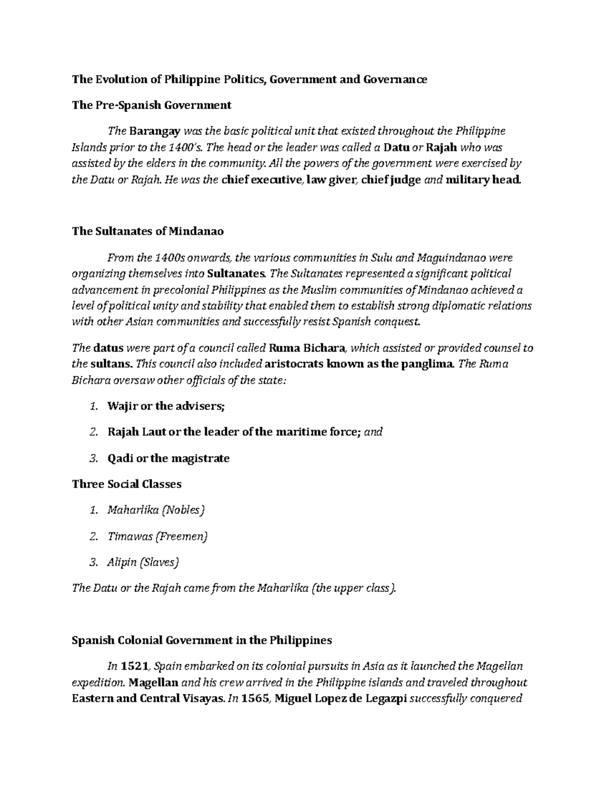 The Evolution of Philippine Politics, Government and Governance - The ...