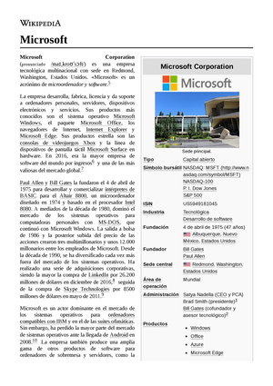 Microsoft - ... - Microsoft Corporation Sede principal. Tipo Capital  abierto Símbolo bursátil - Studocu