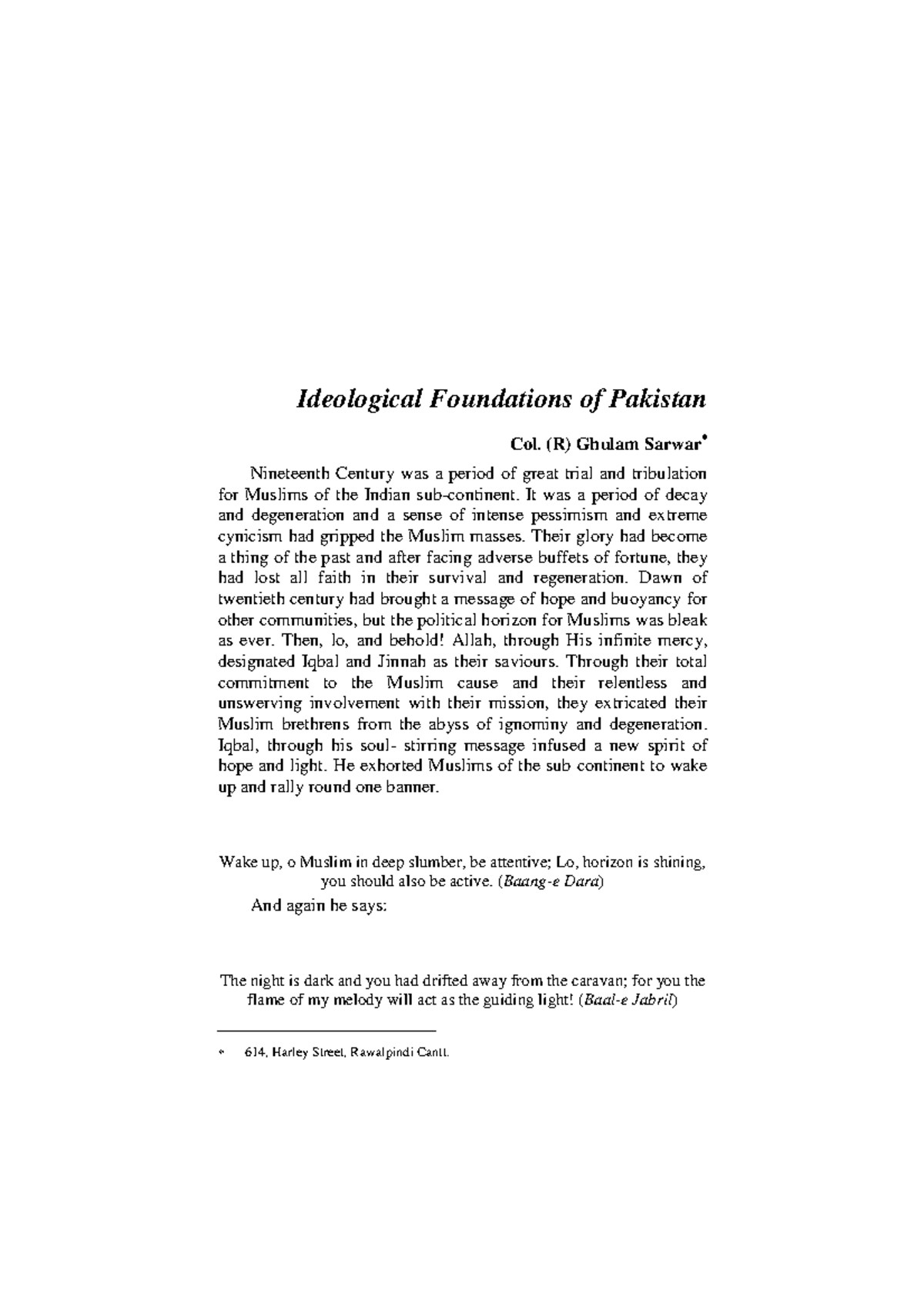Ideological Foundation of pakistan - (R) Ghulam Sarwar∗ Nineteenth ...