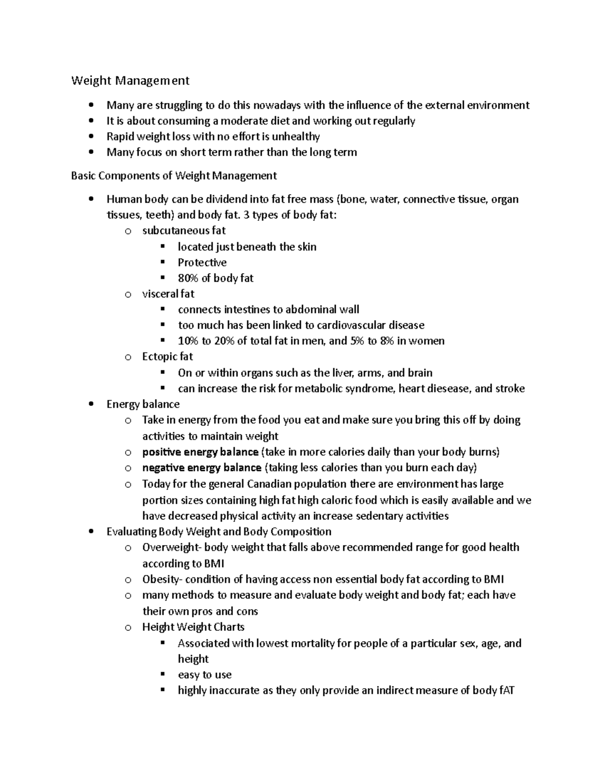 04 Weight Management - Lecture notes 4 - Weight Management Many are ...