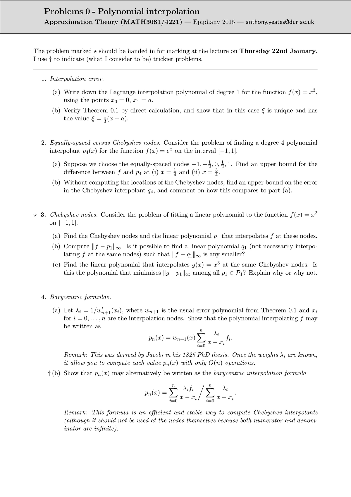 MATH3081 2014-2015 Problem Sheet 1 - Problems 0 - Polynomial ...