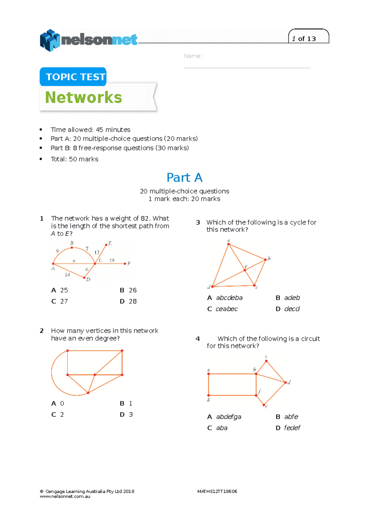 Topic test - Networks - TOPIC TEST Networks Time allowed: 45 minutes ...