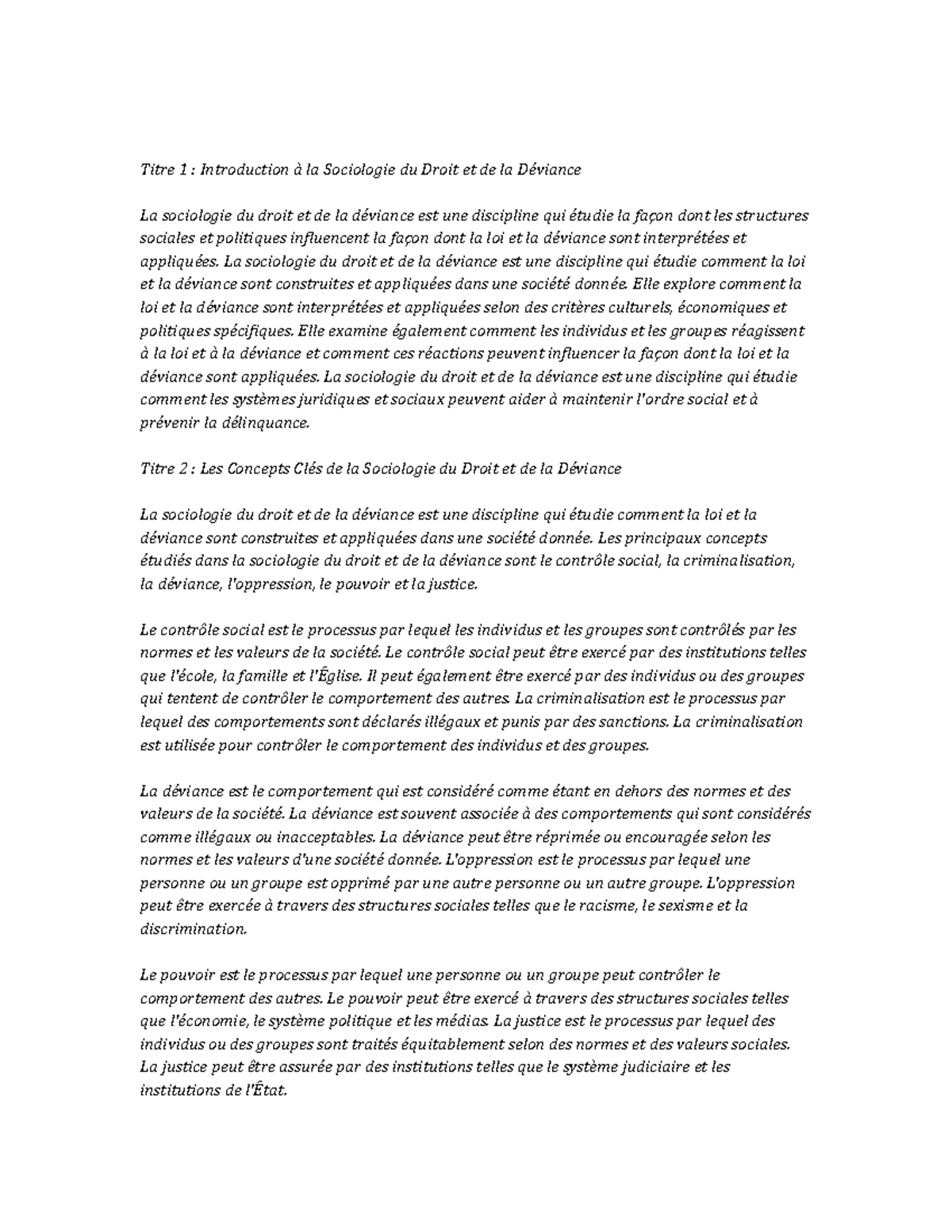 Sociology of Law and Deviance notes de lecture - Titre 1 : Introduction ...