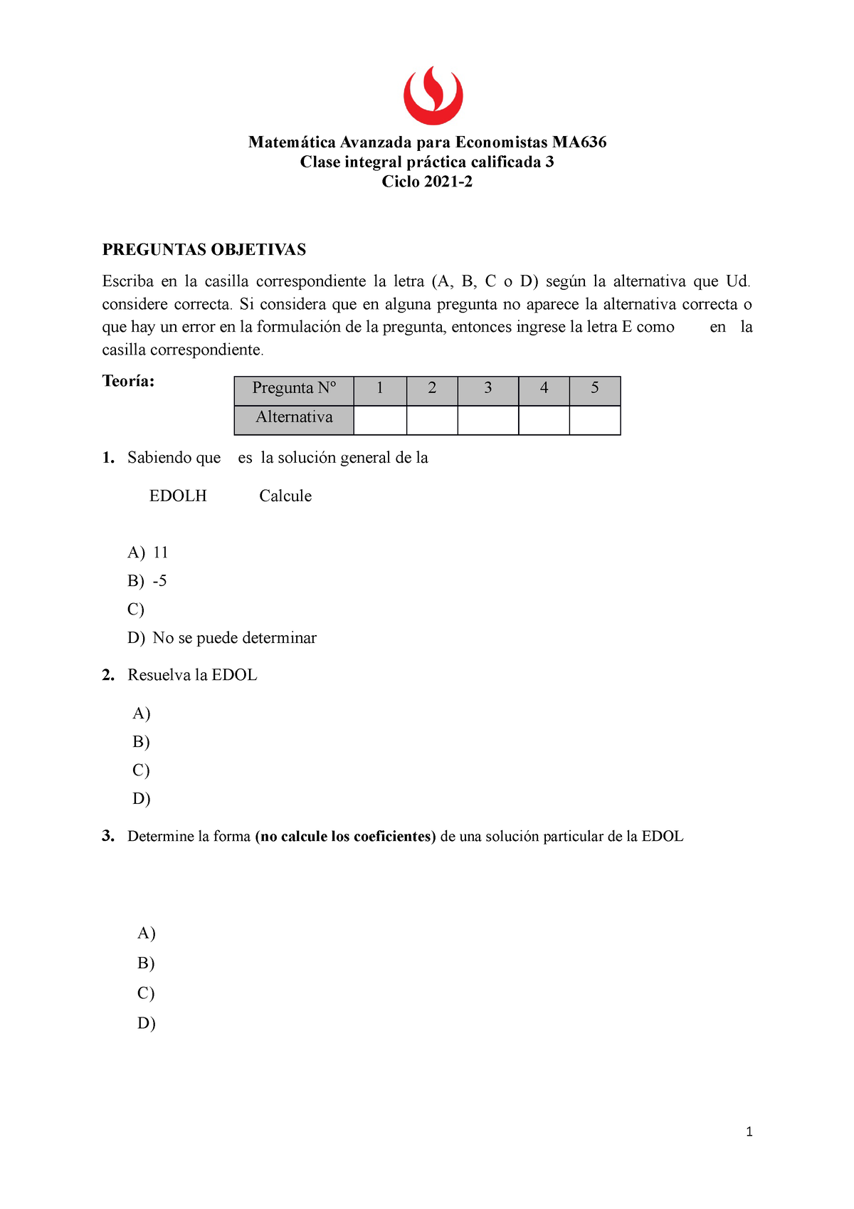 Clase Integral Pc3 Ma636 2021 2 Matemática Avanzada Para Economistas Ma Clase Integral 8877