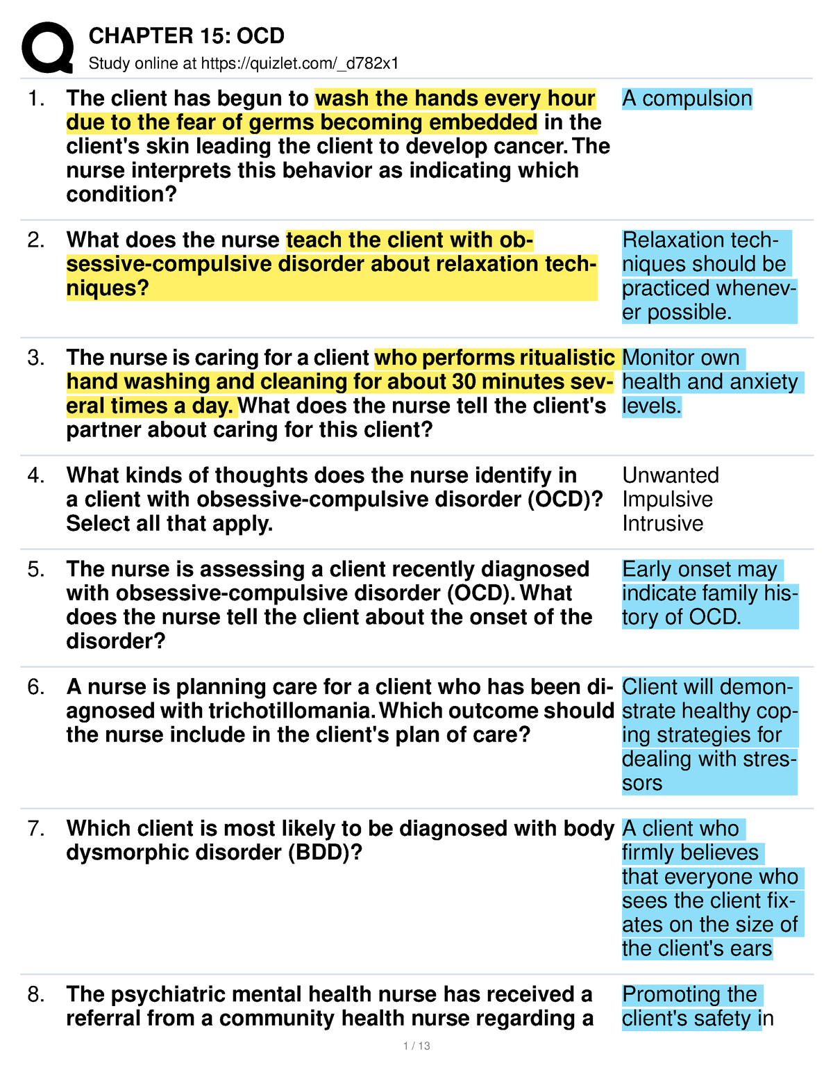 Chapter 15 OCD - For Practice Purposes In Nursing - Study Online At ...