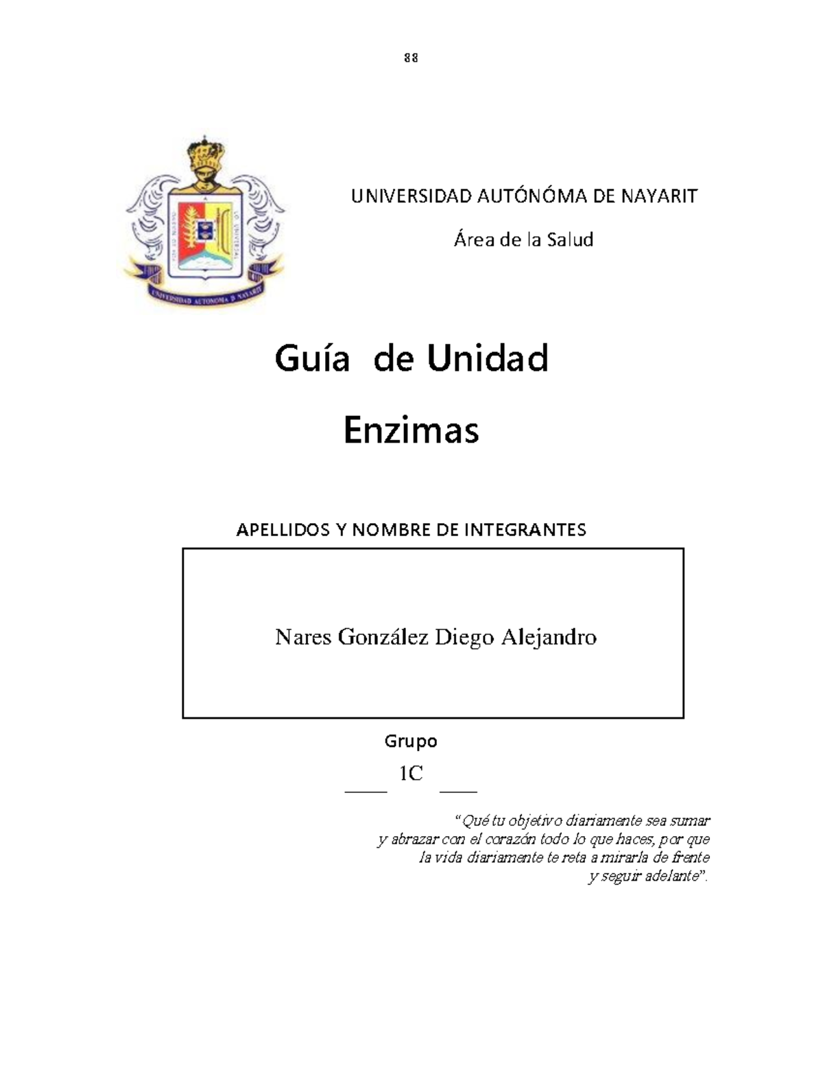 Guía de Unidad enzimas y vitaminas Guía de Unidad Enzimas APELLIDOS Y