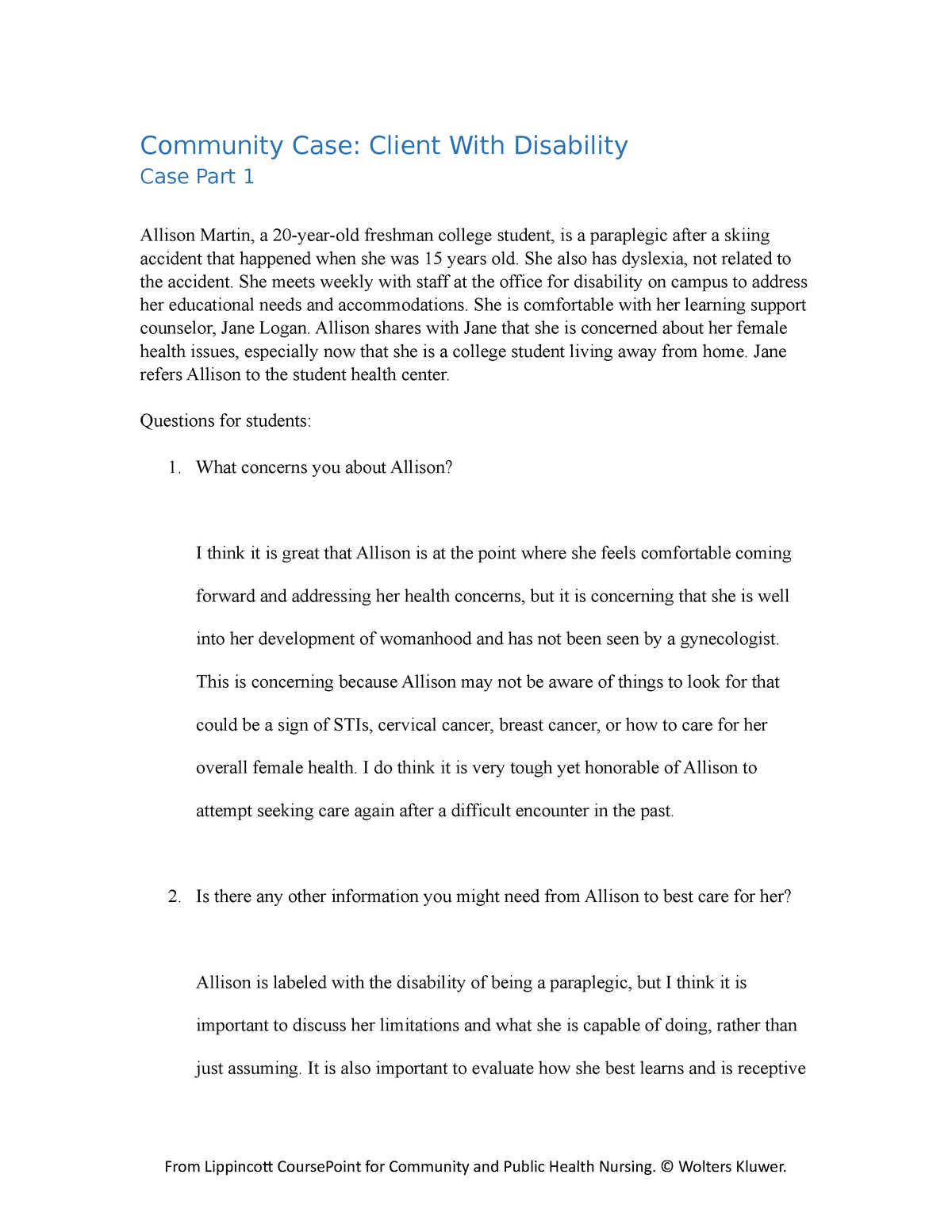 case study of an individual with disability