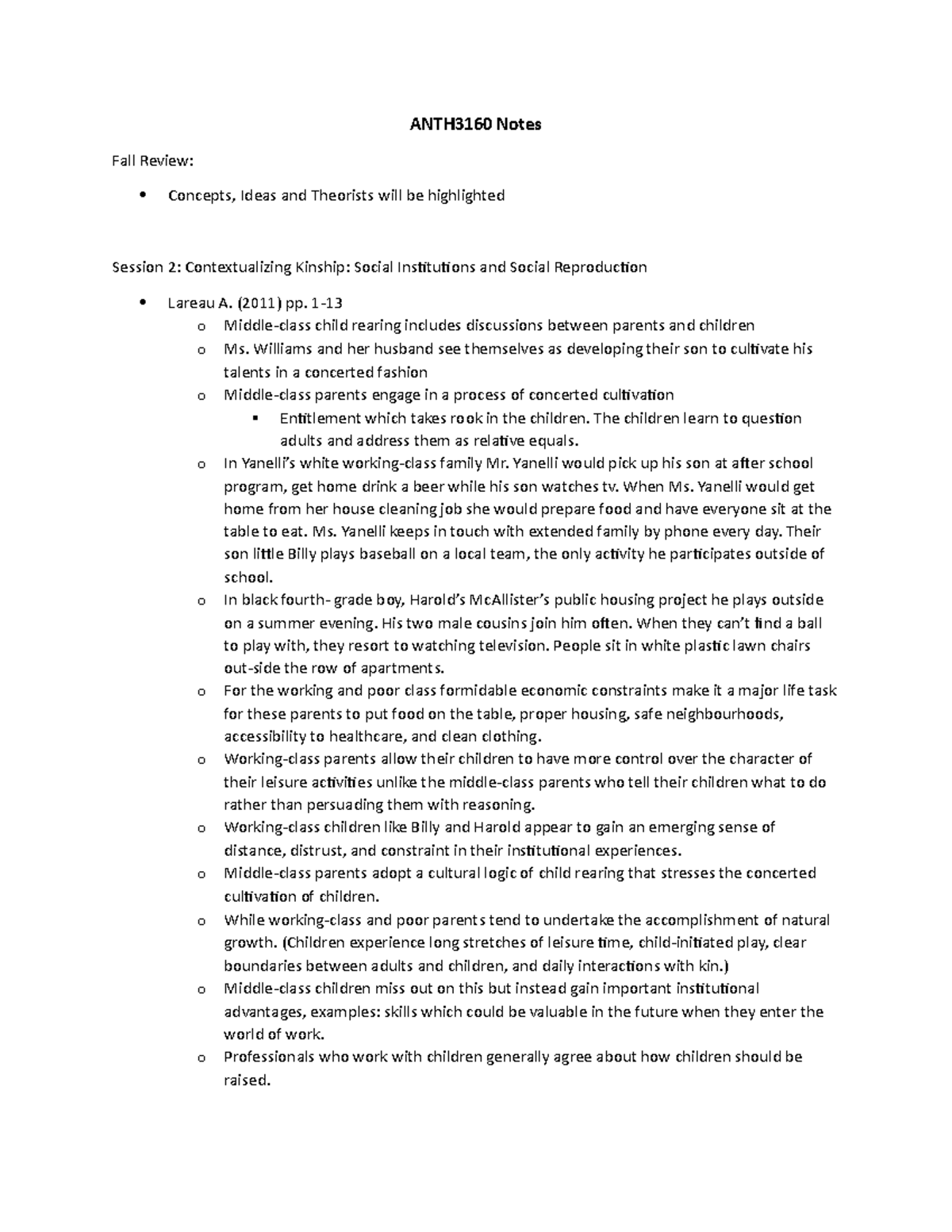 ANTH3160 fall notes - ANTH3160 Notes Fall Review: Concepts, Ideas and ...
