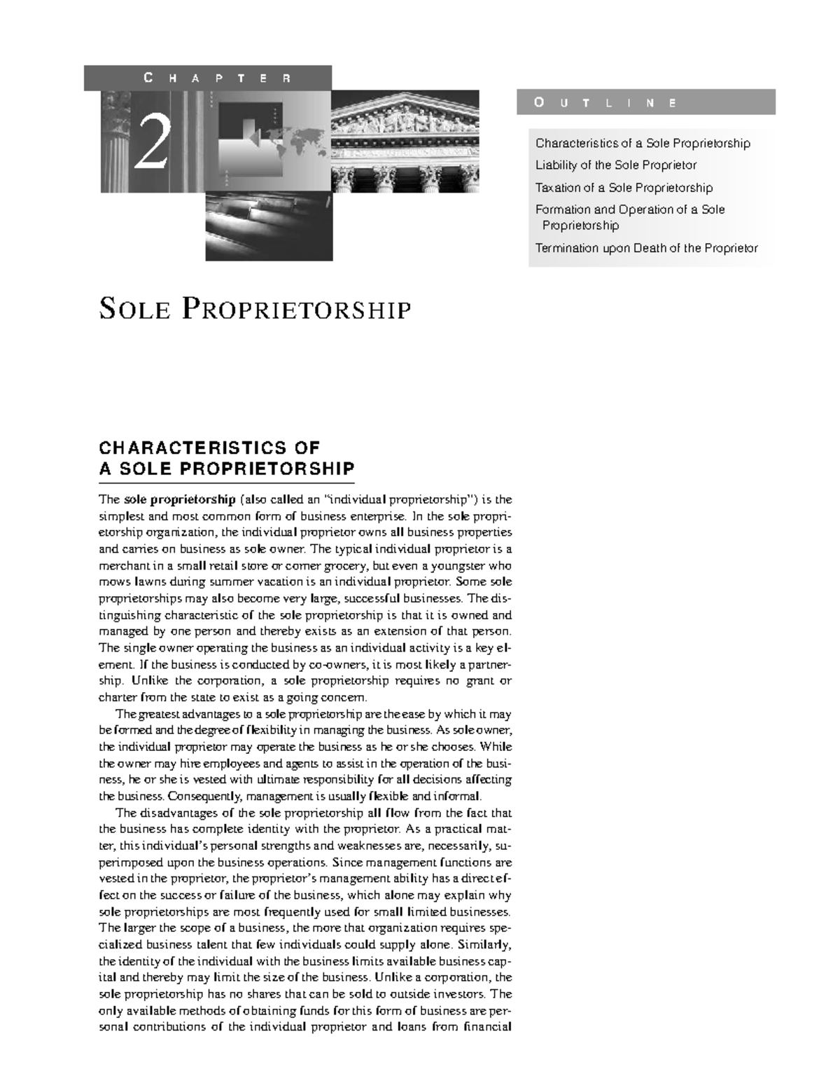 Chapter 2 Sole Proprietorship CHARACTERISTICS OF A SOLE 
