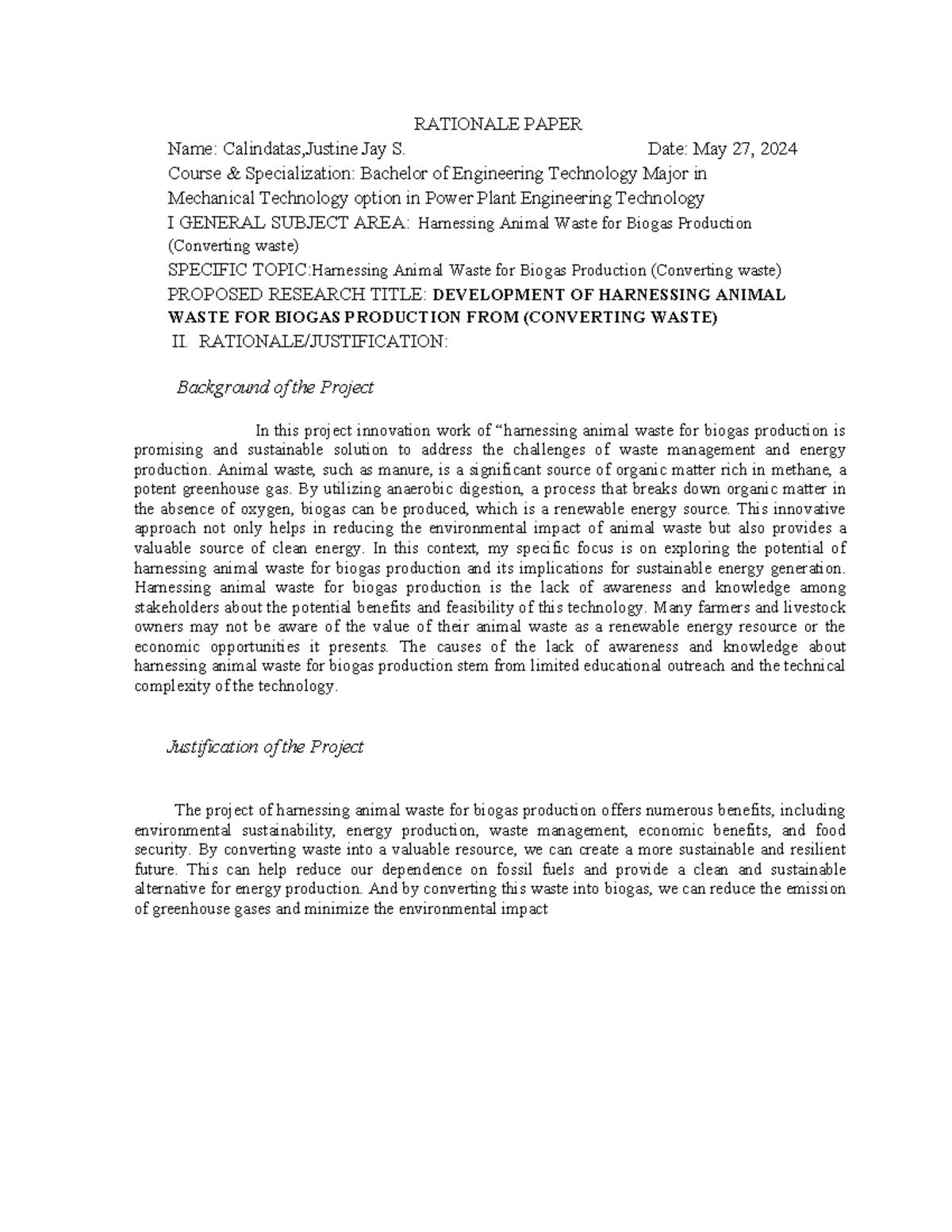 Rationale Paper - RATIONALE PAPER Name: Calindatas,Justine Jay S. Date ...
