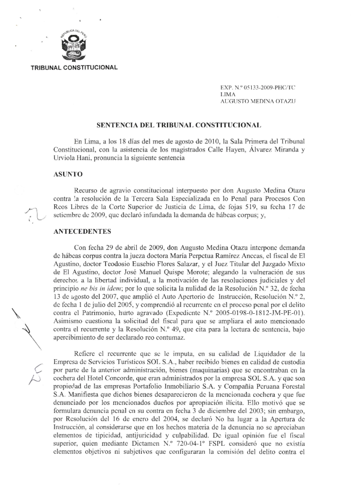 Antijuricidad Sentencia DEL TC - EXP. N. º 05133-2009-PHC/TC LIMA ...