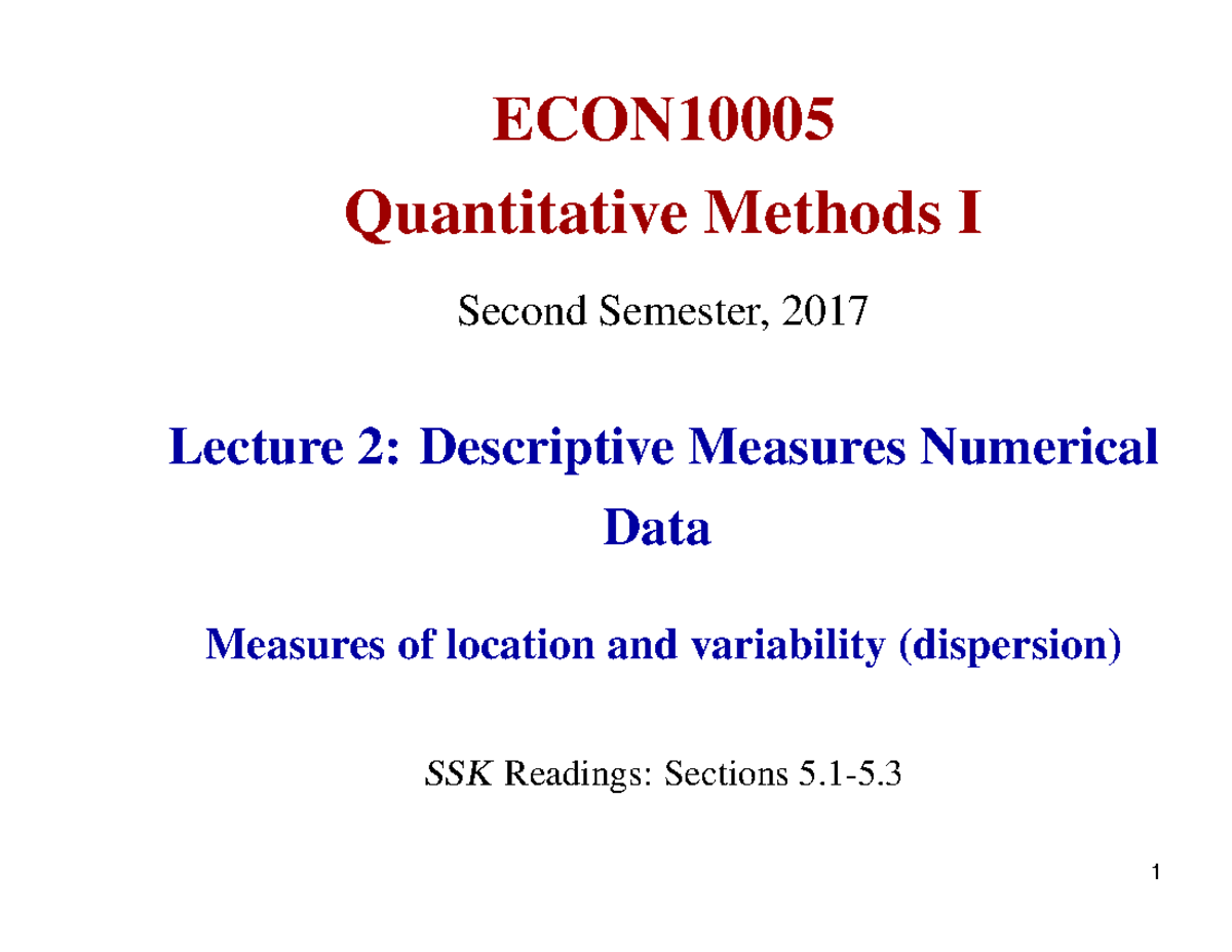 QM1Lec2 S2017 - Lecture Note 2 - ECON10005 Quantitative Methods I ...