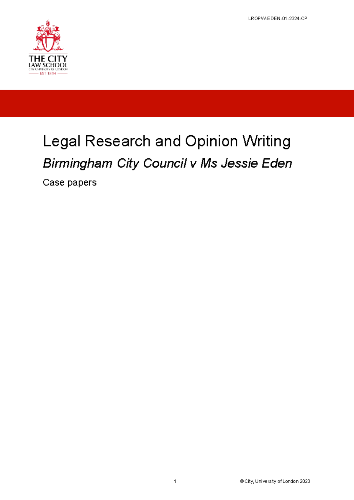 Eden Case Papers practice materials for legal research Legal