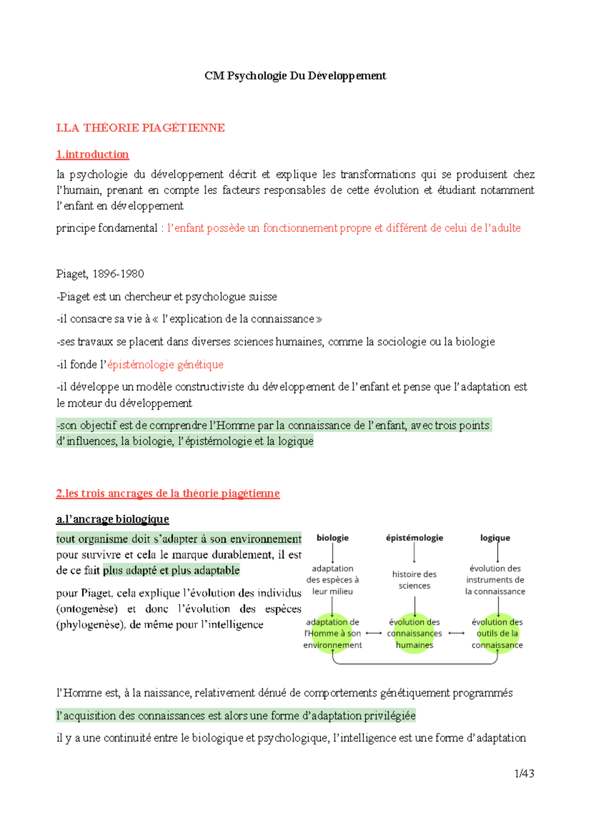 L2 - CM Psycho du Dev - CM1 La Théorie Piagétienne - CM Psychologie Du ...