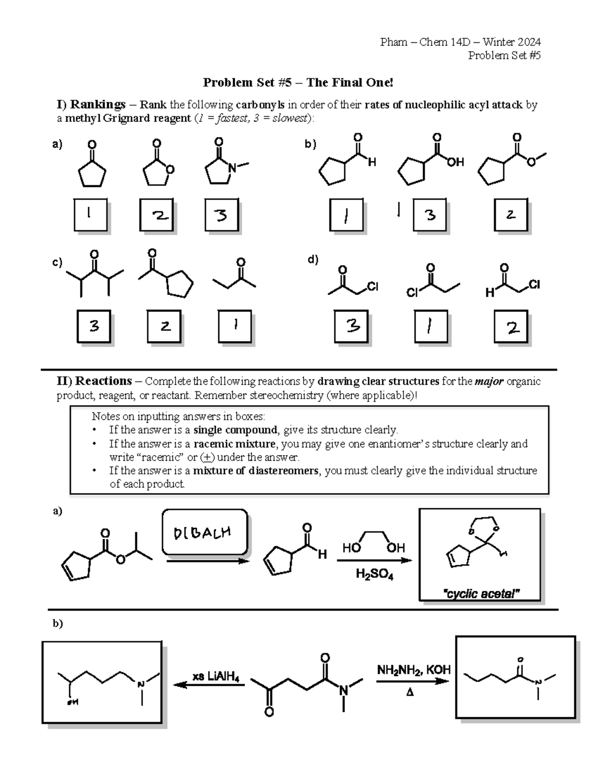 Problem Set 5 Synthesis, Grignard Reagent, EAS, Carboxylic Acid Group ...