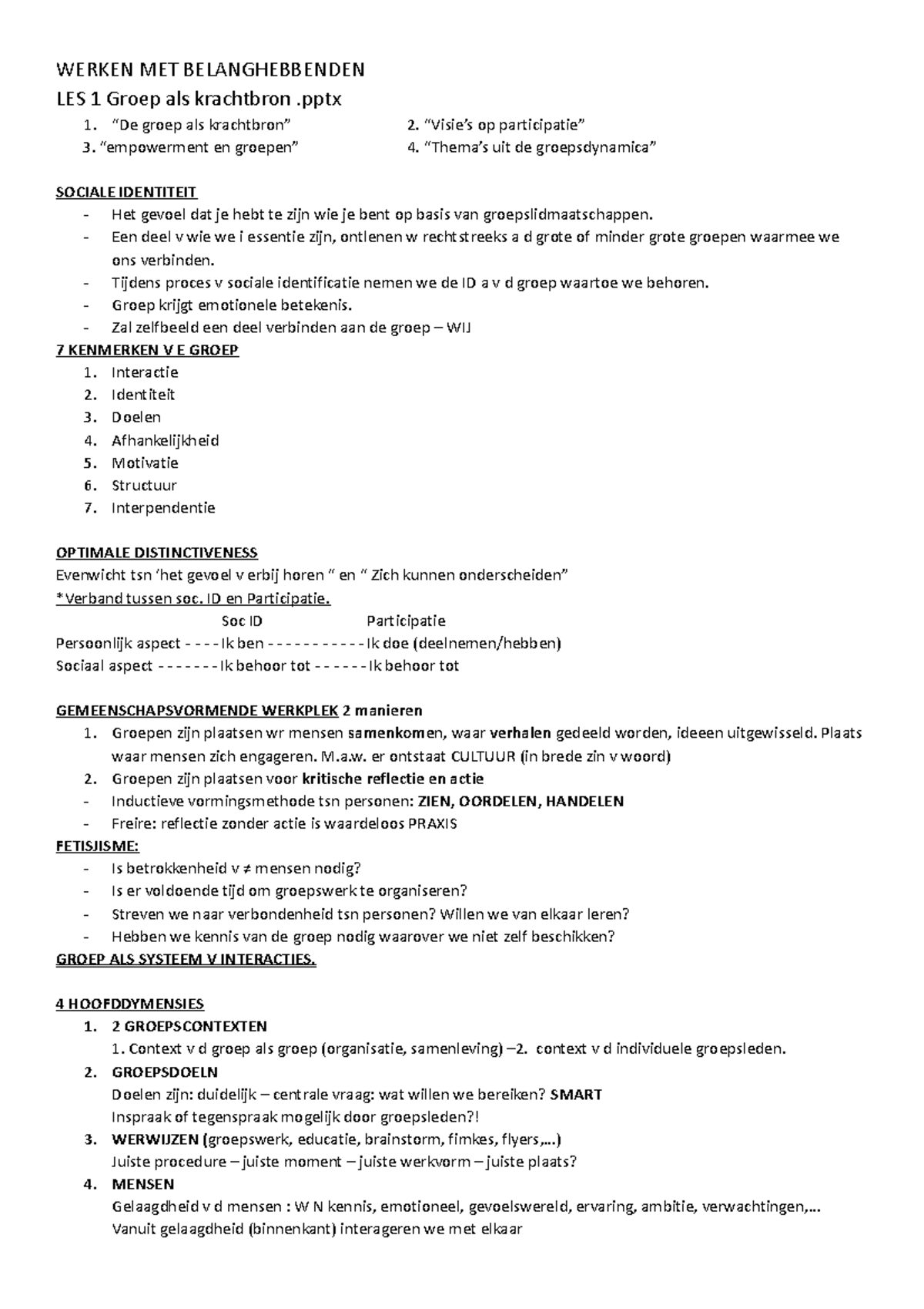 Samenvatting PPT WMB - WERKEN MET BELANGHEBBENDEN LES 1 Groep Als ...