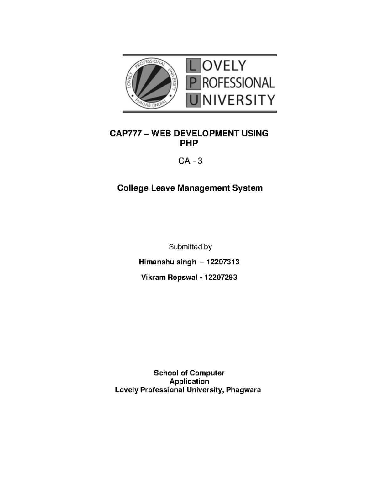 Synopsis for php project - CAP777 – WEB DEVELOPMENT USING PHP CA - 3 ...