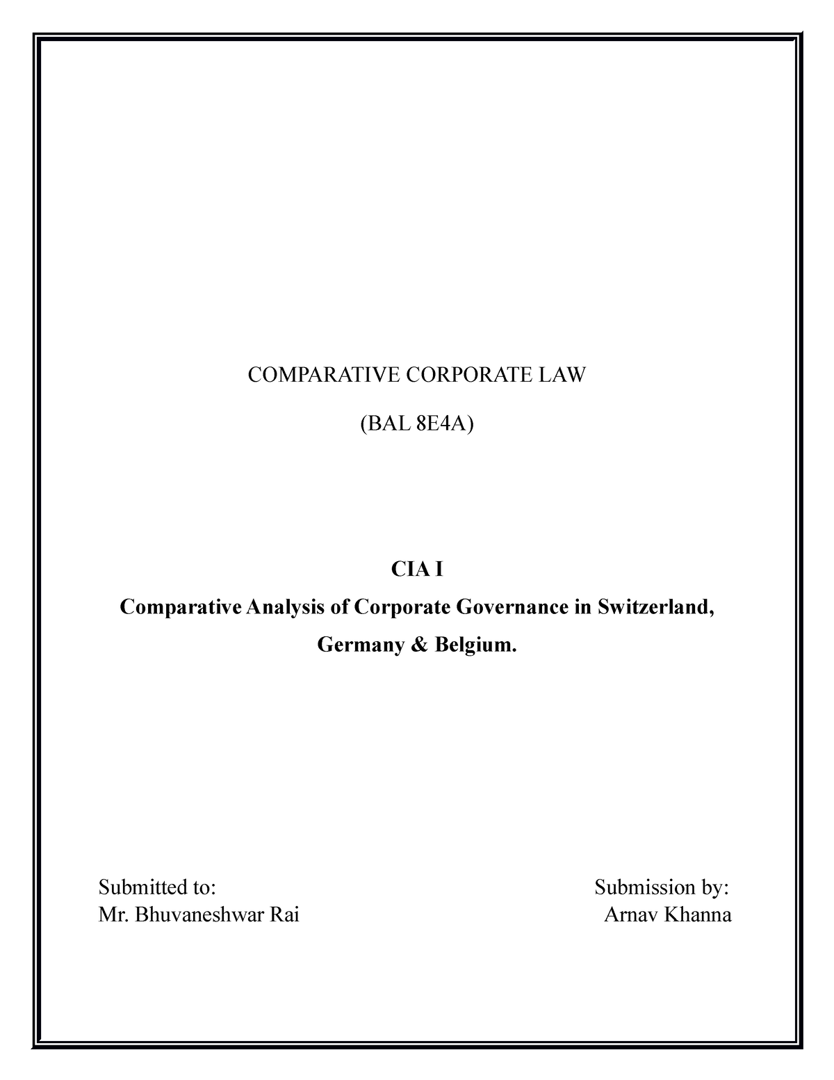 Comparative Corporate LAW - COMPARATIVE CORPORATE LAW (BAL 8E4A) CIA I ...