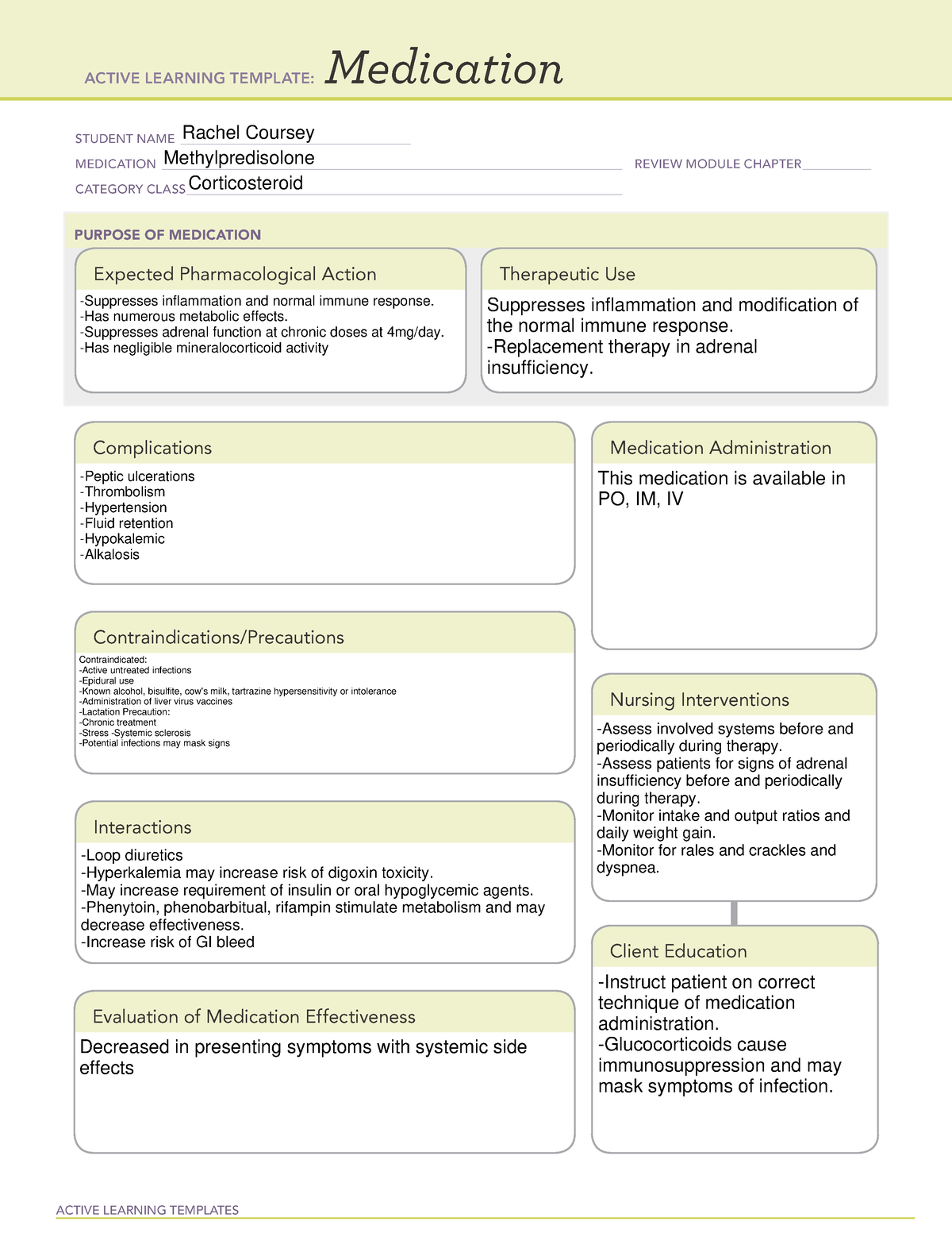 ATI Medication template - Methylpredisolone - ACTIVE LEARNING TEMPLATES ...