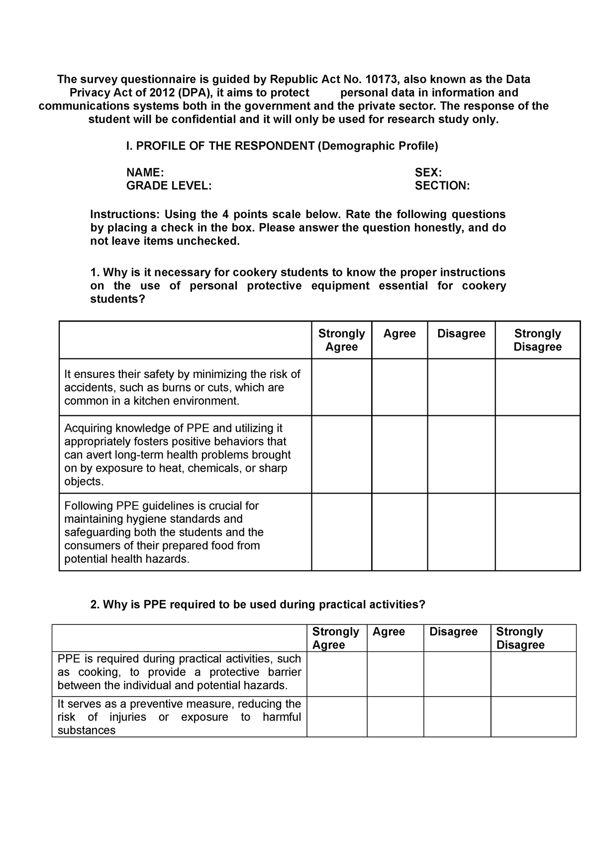 Sq Group 4 - Dada - The Survey Questionnaire Is Guided By Republic Act 