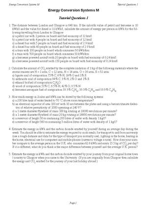 Answers 1pdf - Tutorial 1 - Energy Conversion Systems M Tutorial ...