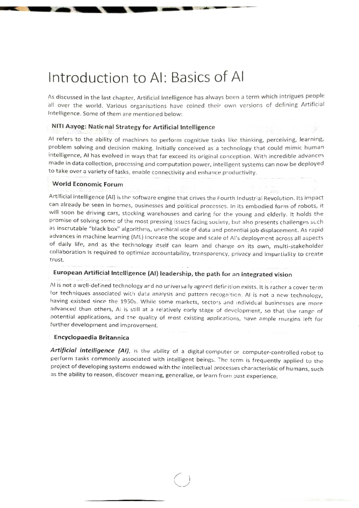 Introduction TO AI Basics OF AI - Computer Science - Studocu