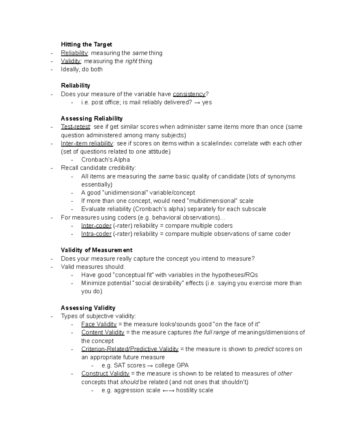 COMM88 Lecture 7 - notes - Hitting the Target Reliability: measuring ...