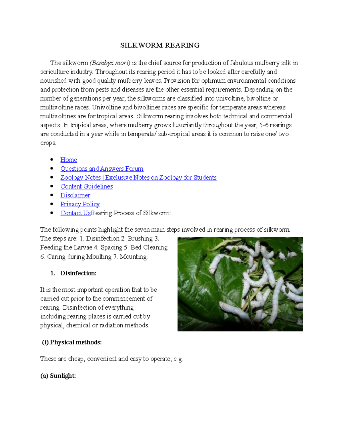 Silkworm Rearing - Lecture notes 1-2 - SILKWORM REARING The silkworm ...