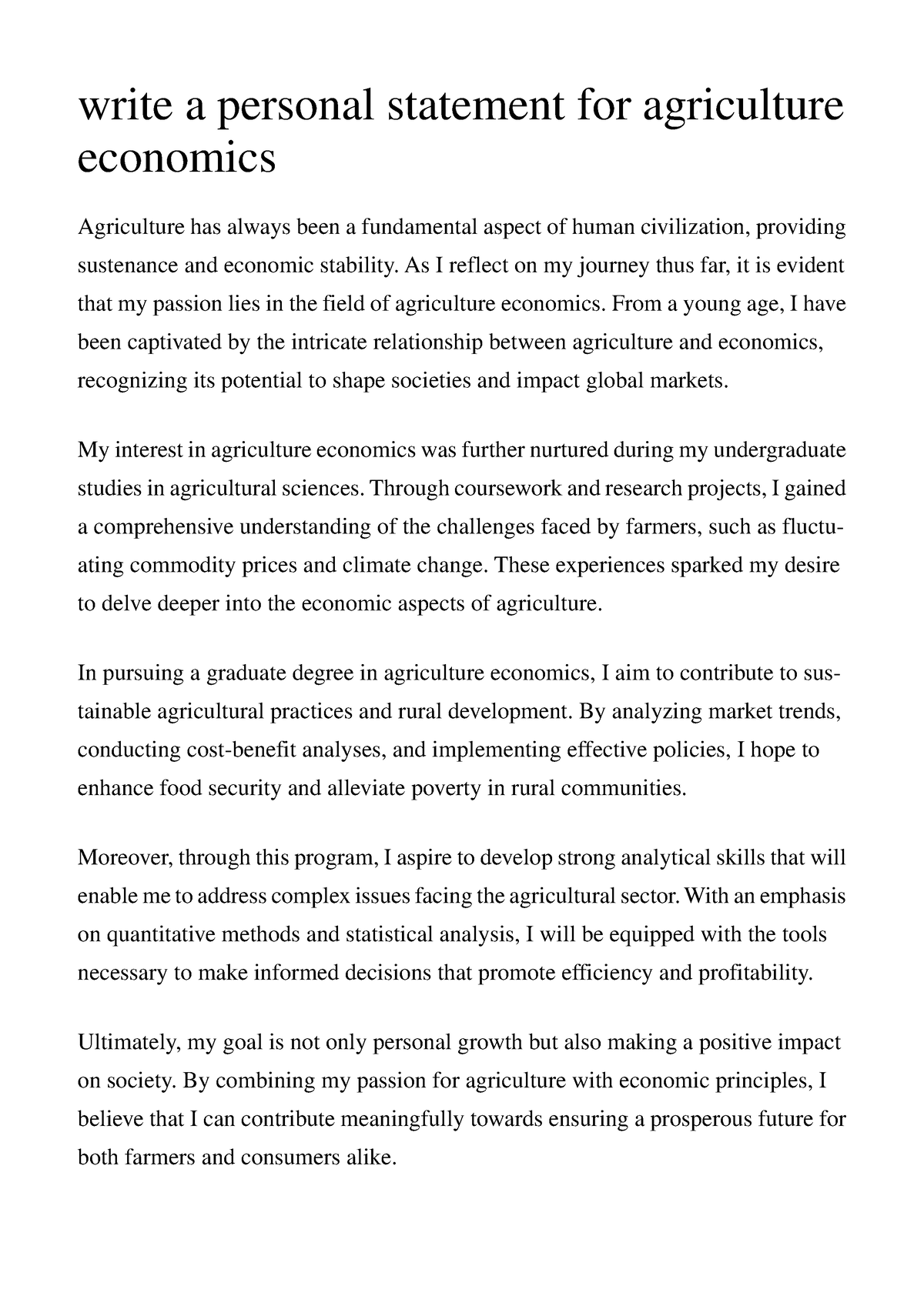 personal statement for masters in agriculture