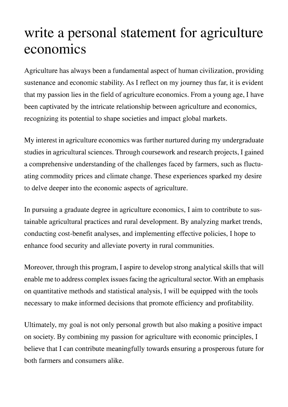 personal statement agricultural economics