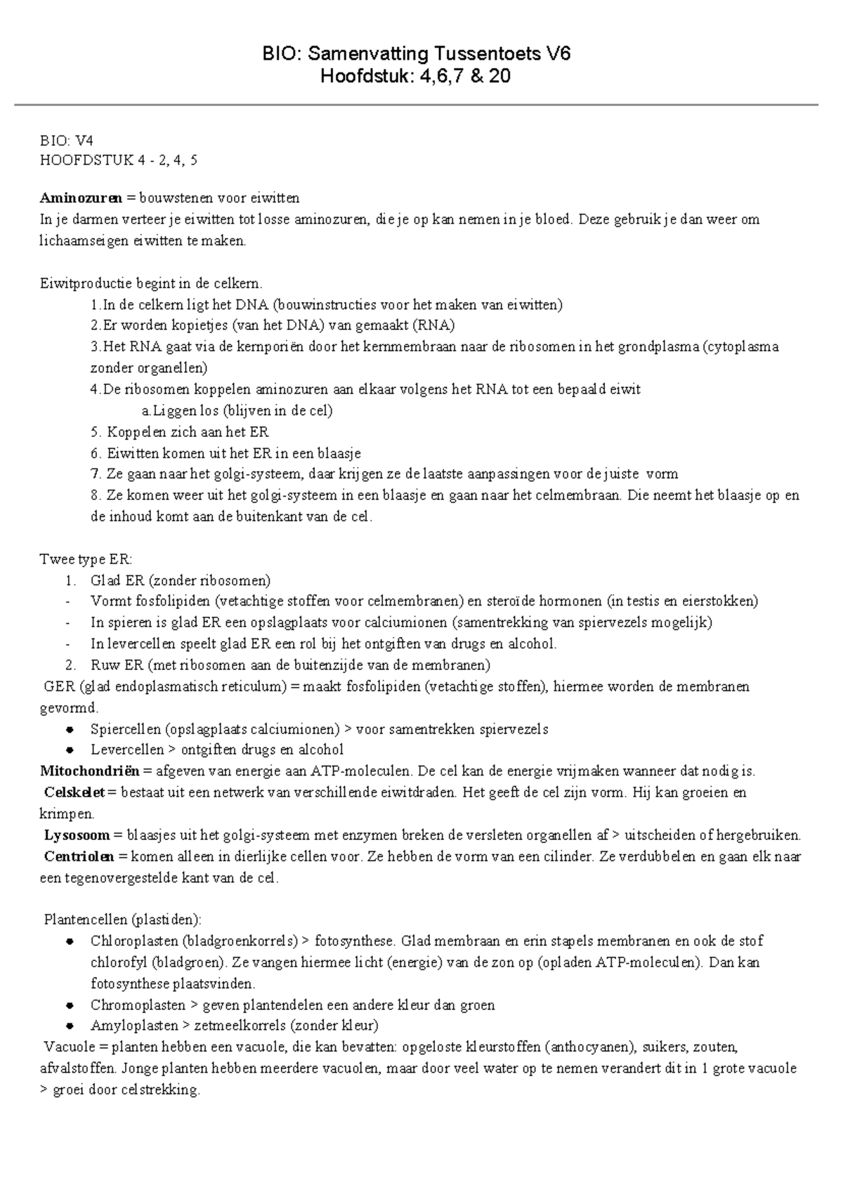 Biologie H4,6,7 & 20 (Nectar) - BIO: Samenvatting Tussentoets V ...