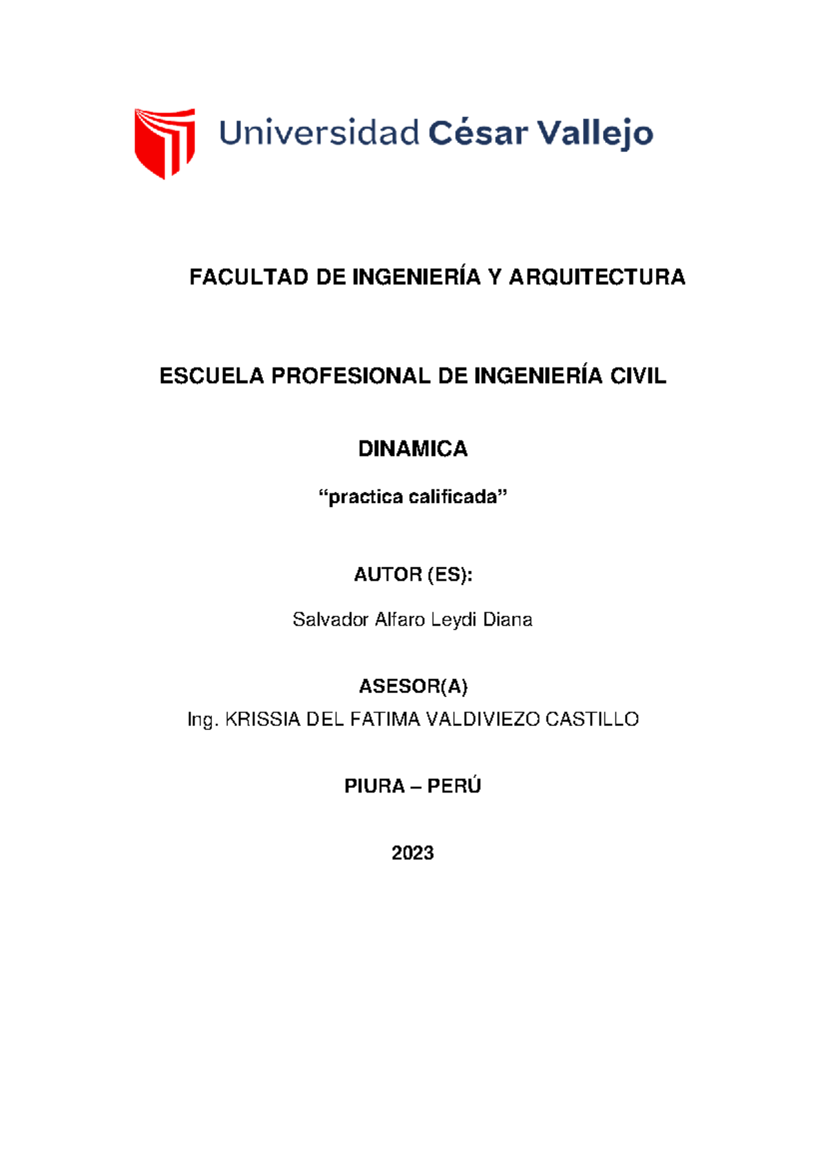 Practica dinamica - espero les ayude - Dinamica - FACULTAD DE ...