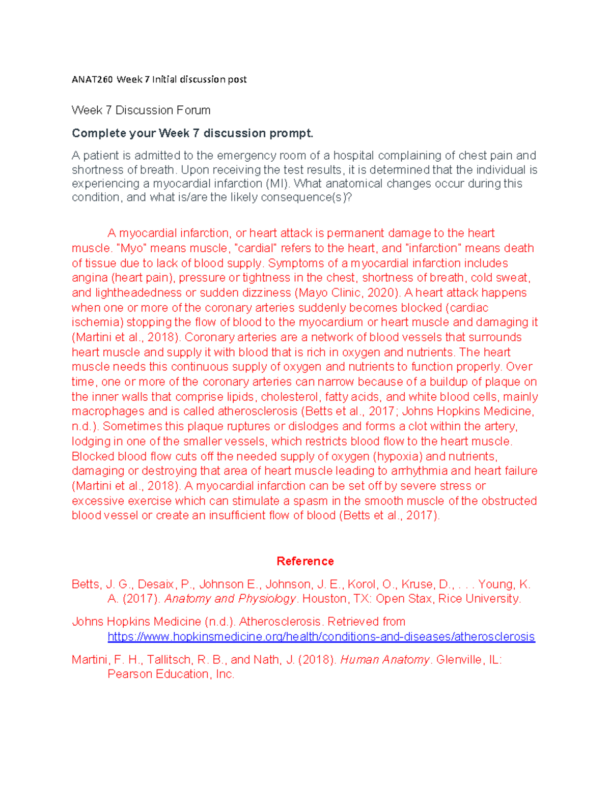 ANAT 260 Week 7 Initial discussion post - 260 - WCU - Studocu